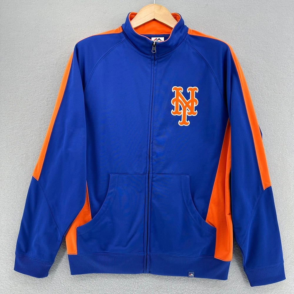 2013 Majestic NY Mets Track Jacket Full Zip MLB Blue Orange SZ L‎ Y2K Preppy